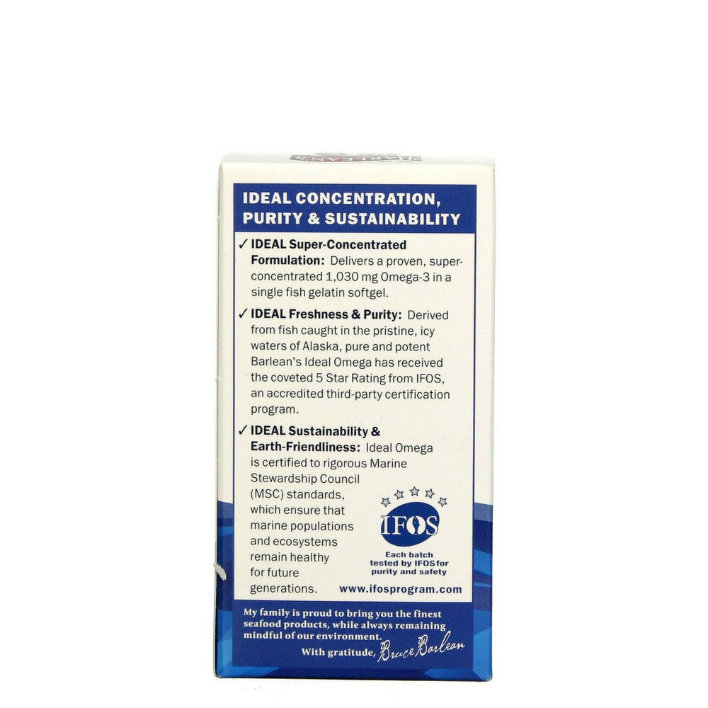 Barlean's Ideal Omega 3 Fish oil - 30 soft gels side panel