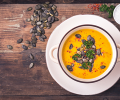 Golden Cauliflower Soup with Garam Masala Pumpkin Seeds