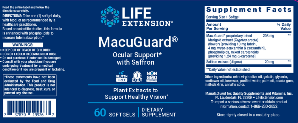 Macuguard® Ocular Support with Saffron - Life Extension