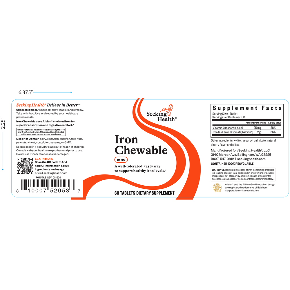 Seeking Health Chewable Iron 10mg