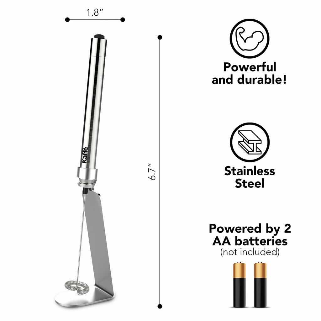 Kaffe Handheld Milk Frother with Stand: Stainless Steel
