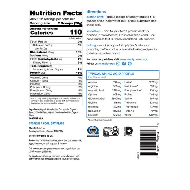 Organic Whey Protein: Plain Unsweetened / 12oz