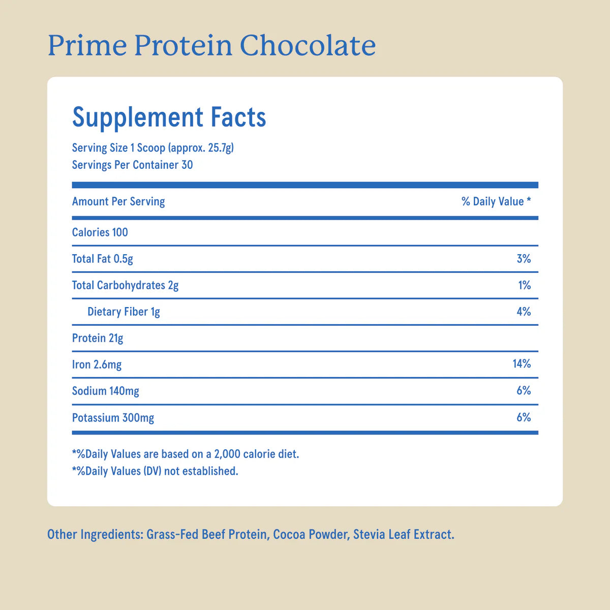 Prime Protein Chocolate : Grass Fed Beef Isolate