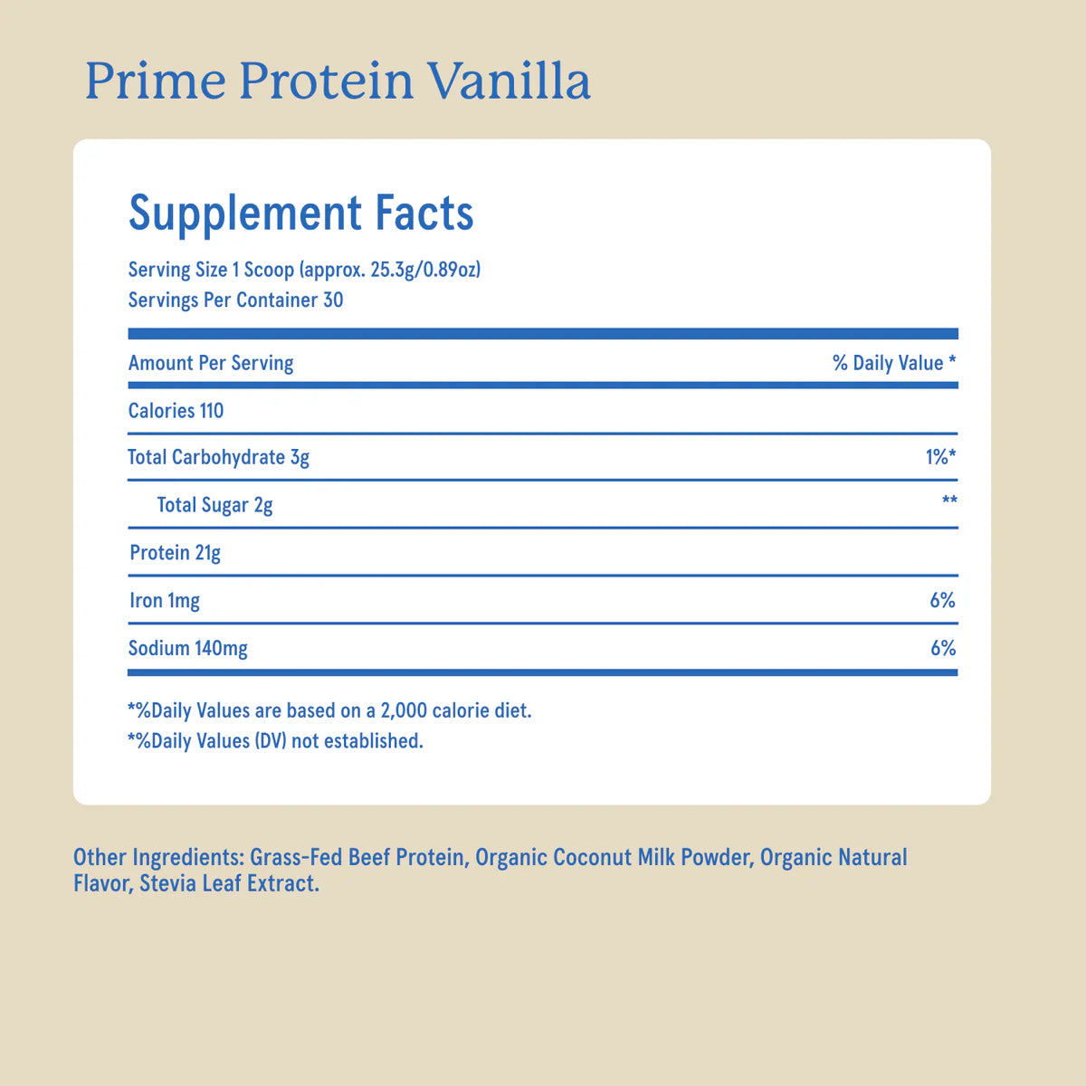 Prime Protein Vanilla : Grass Fed Beef Isolate