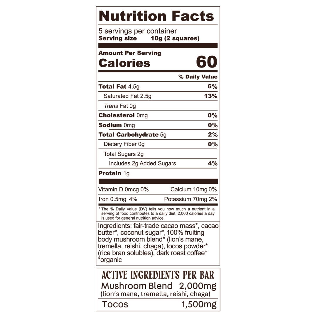 Mocha Magic Mushroom Dark Chocolate Bar for Brain