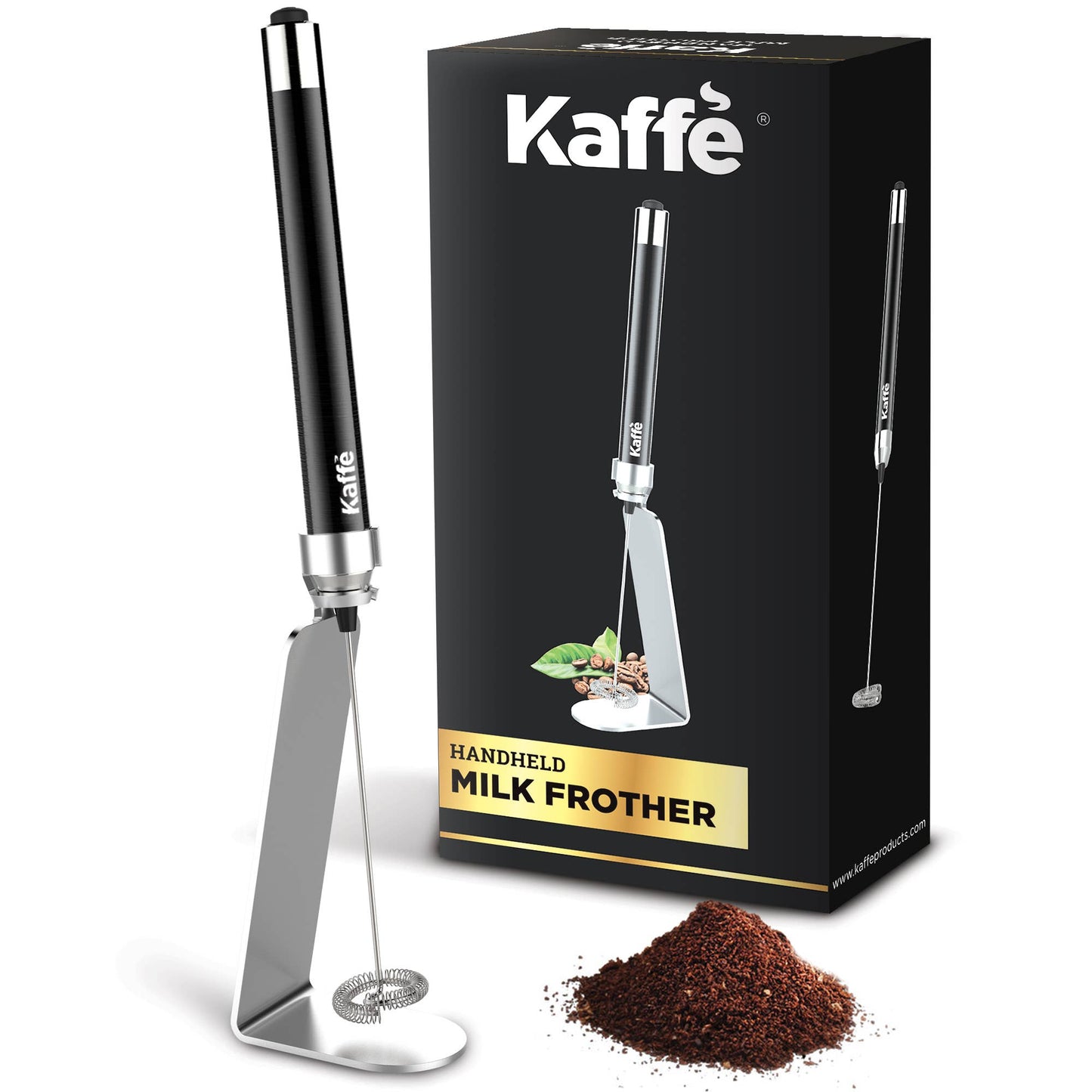 Kaffe Handheld Milk Frother with Stand: Stainless Steel