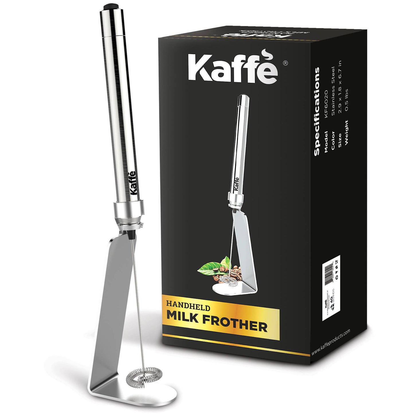 Kaffe Handheld Milk Frother with Stand: Stainless Steel