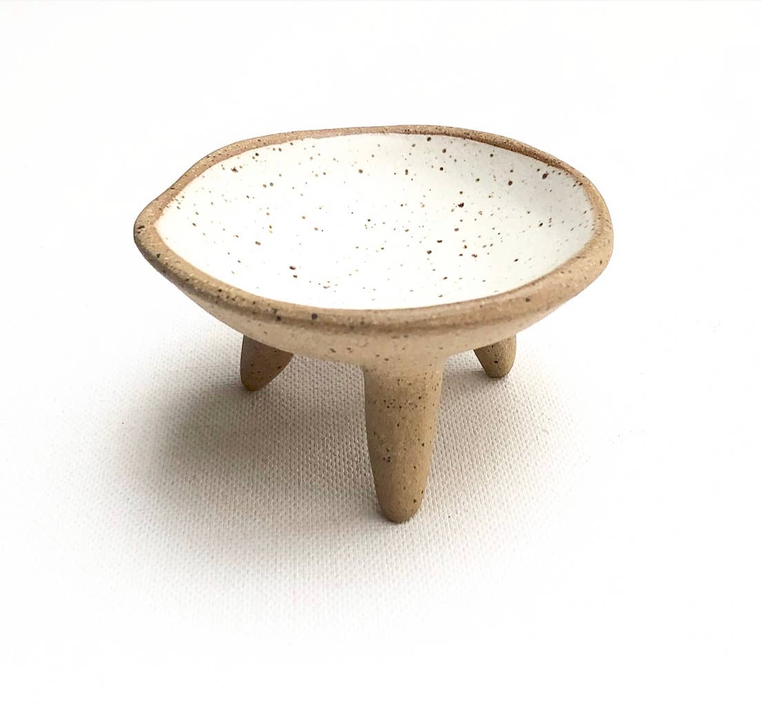Speckled Footed Trinket Dish in Matte White