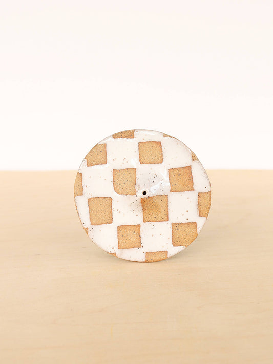Checkerboard Ceramic Incense Holder - 2 Colours: White